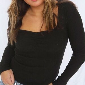 Z Supply NWT Pia Ribbed Black Square Neck Long Sleeve Top